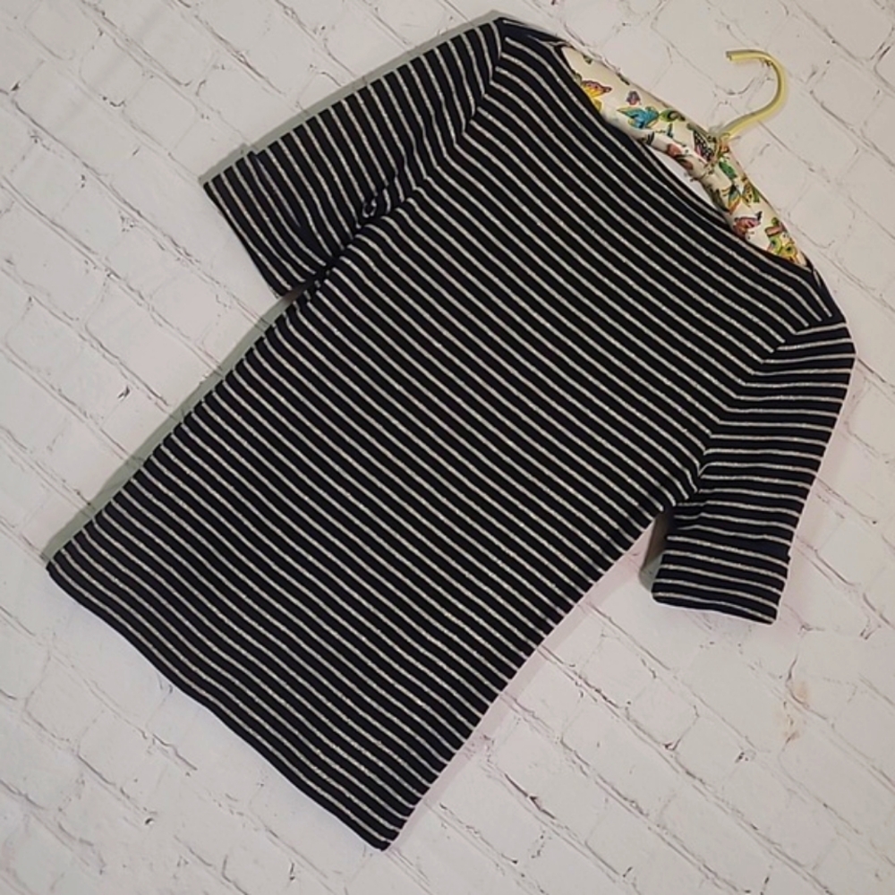 Ralph Lauren Green Tag Navy Blue & Gold Striped Quarter Sleeve Top Womens Size S - Picture 4 of 12